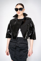 Nº21 Cropped Double Breasted Faux Patent Leather Jacket in Black Vancouver. Shop Online or in Store