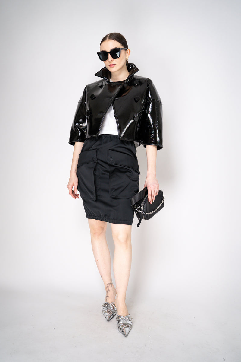 Nº21 Cropped Double Breasted Faux Patent Leather Jacket in Black Vancouver. Shop Online or in Store