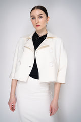 Nº21 Cropped Double Breasted Viscose Blend Canvas Jacket in Off-White Vancouver. Shop Online or in Store