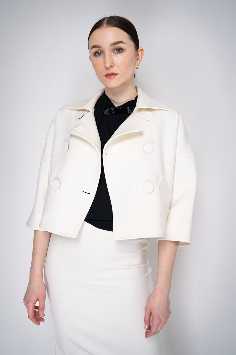 Nº21 Cropped Double Breasted Viscose Blend Canvas Jacket in Off-White Vancouver. Shop Online or in Store