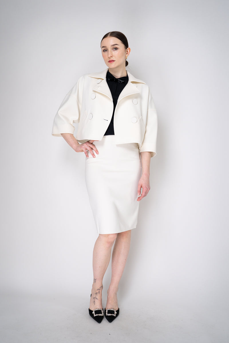 Nº21 Cropped Double Breasted Viscose Blend Canvas Jacket in Off-White Vancouver. Shop Online or in Store