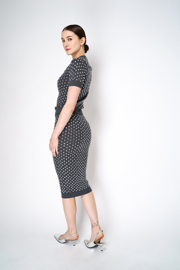 Nº21 Crystal Embellished Knit Midi Skirt in Grey Vancouver. Shop Online or in Store.