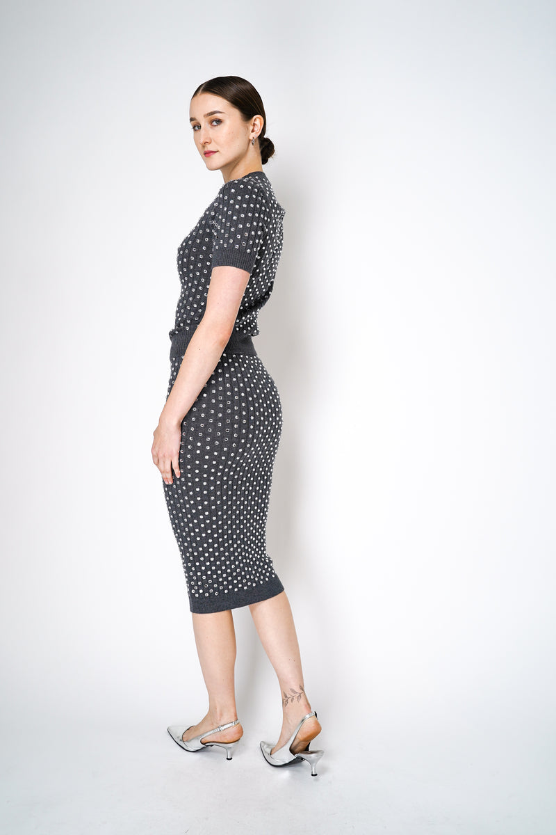 Nº21 Crystal Embellished Knit Midi Skirt in Grey Vancouver. Shop Online or in Store.