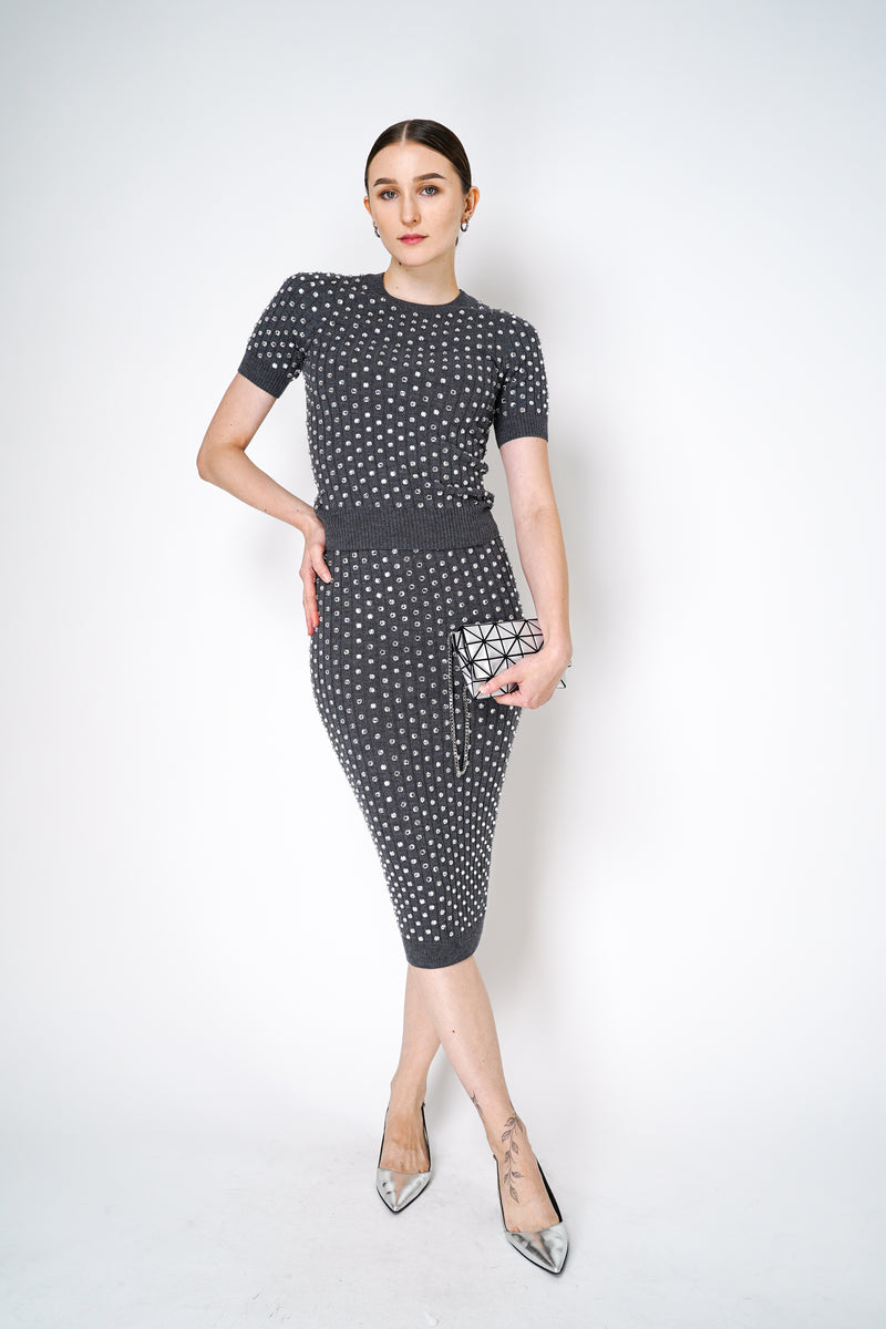 Nº21 Crystal Embellished Knit Midi Skirt in Grey Vancouver. Shop Online or in Store.