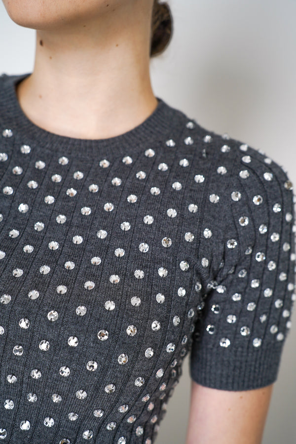 Nº21 Crystal Embellished Knit Top in Grey Vancouver. Shop Online or in Store.