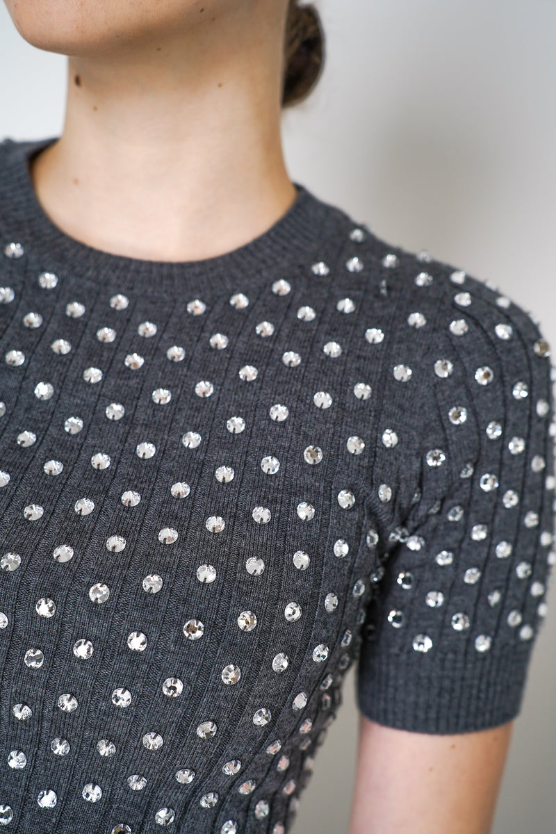 Nº21 Crystal Embellished Knit Top in Grey Vancouver. Shop Online or in Store.
