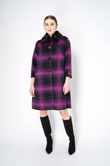 Nº21 Fuzzy Flannel Checked Coat in Black and Magenta Detachable with Faux Fur Collar Vancouver. Shop Online or in Store.