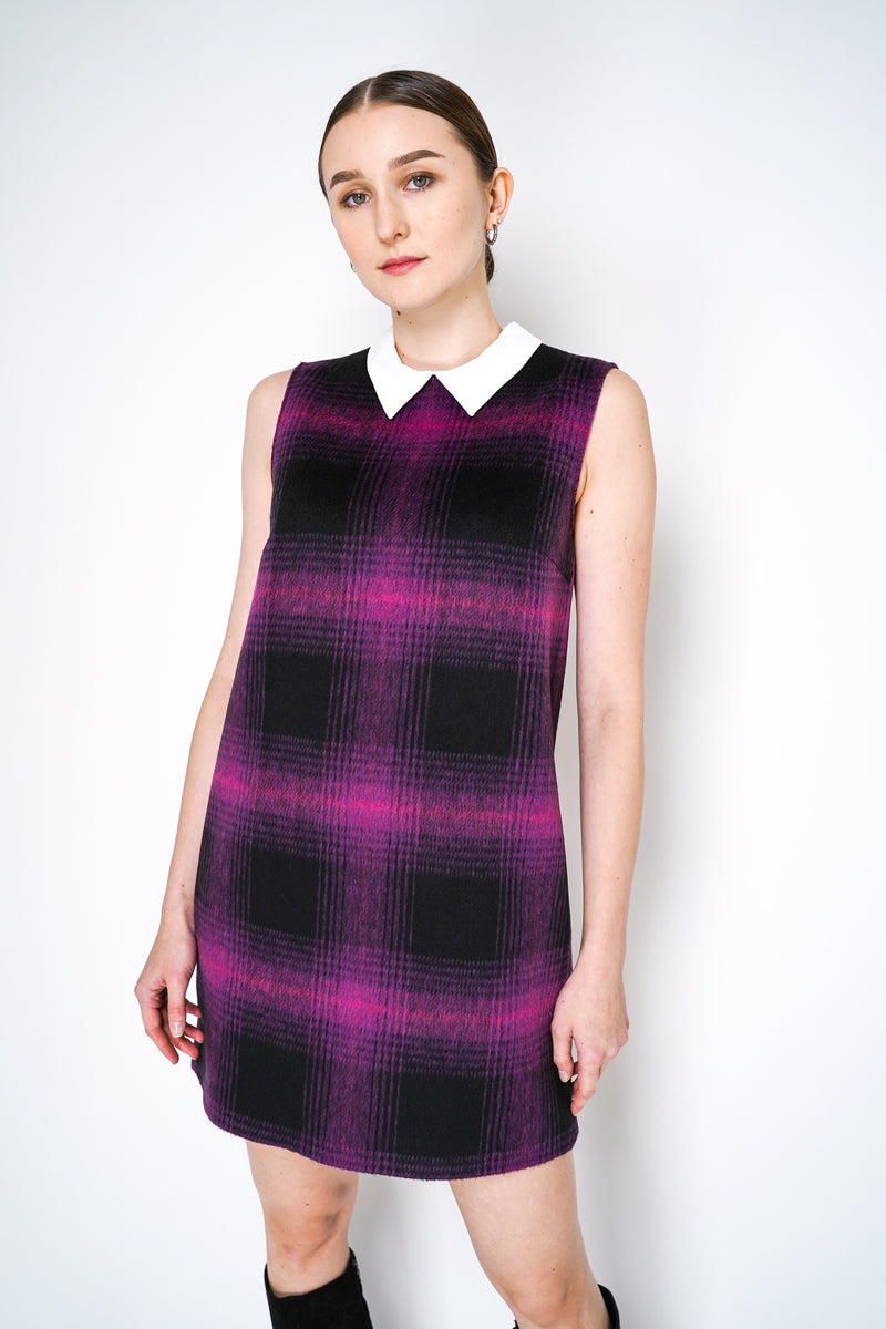 Nº21 Fuzzy Flannel Checked Dress with Detachable Collar in Black and Magenta Vancouver. Shop Online or in Store.