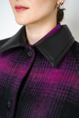 Nº21 Oversized Wool Jacket in Black Magenta Plaid Print with  Leather Collar Vancouver. Shop Online or in Store.