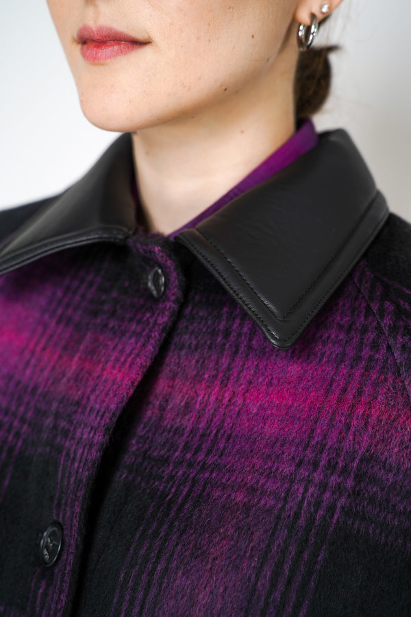 Nº21 Oversized Wool Jacket in Black Magenta Plaid Print with  Leather Collar Vancouver. Shop Online or in Store.
