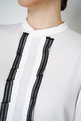 Nº21 Silk Crepe Blouse with Contrasting Lace Bib Front in White Vancouver. Shop Online or in Store.