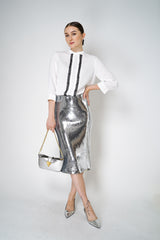 Nº21 Silk Crepe Blouse with Contrasting Lace Bib Front in White Vancouver. Shop Online or in Store.
