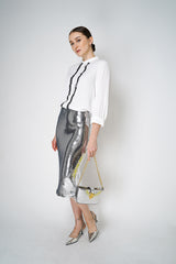 Nº21 Silk Crepe Blouse with Contrasting Lace Bib Front in White Vancouver. Shop Online or in Store.