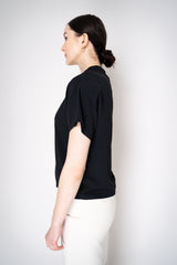 Nº21 Silk Crepe Short Sleeve Blouse with Rhinestone Bowtie in Black Vancouver. Shop Online or in Store