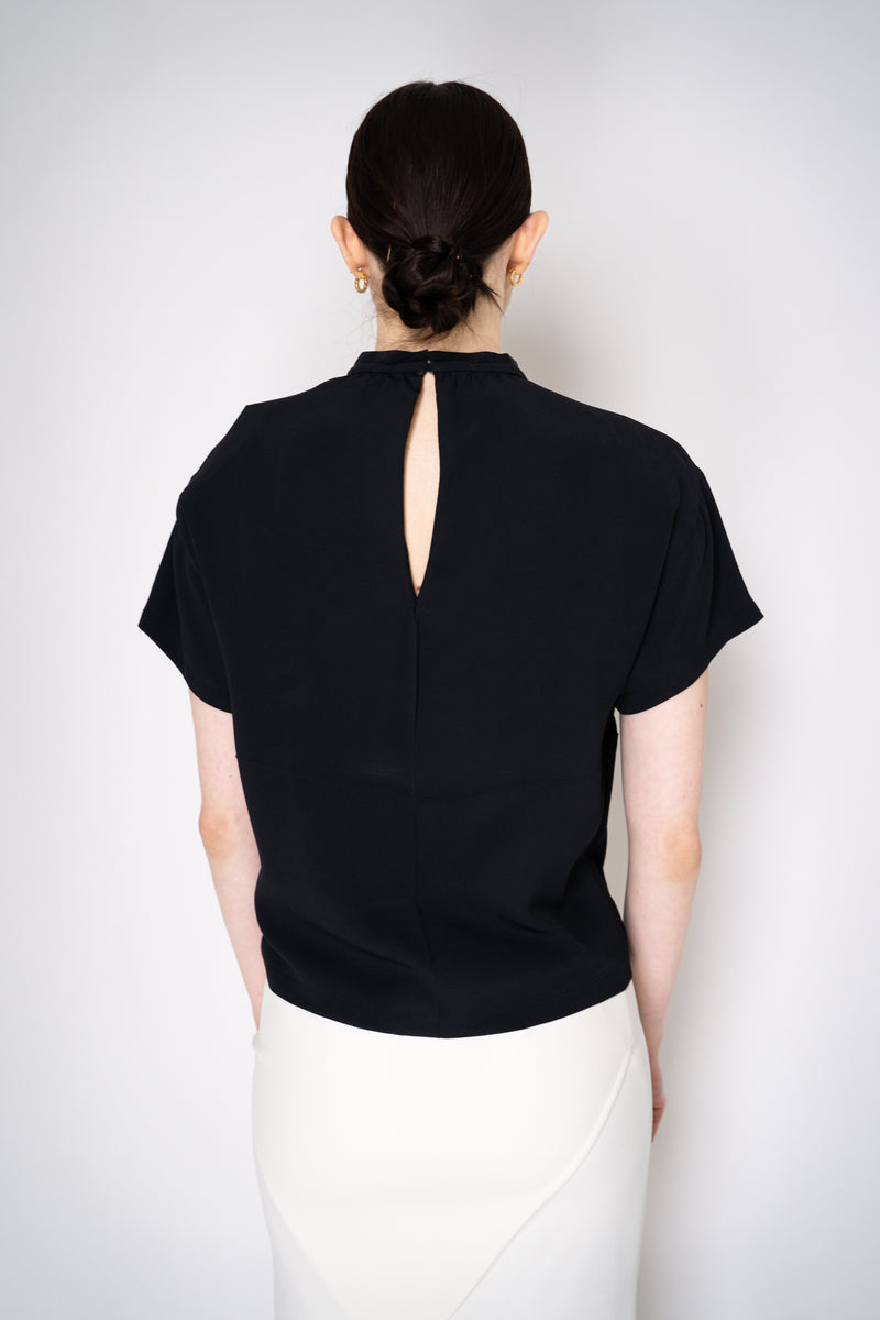Nº21 Silk Crepe Short Sleeve Blouse with Rhinestone Bowtie in Black Vancouver. Shop Online or in Store