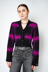 Nº21 Wool Knit Checked Cropped Cardigan in Black Magenta Vancouver. Shop Online or in Store.