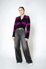 Nº21 Wool Knit Checked Cropped Cardigan in Black Magenta Vancouver. Shop Online or in Store.