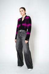 Nº21 Wool Knit Checked Cropped Cardigan in Black Magenta Vancouver. Shop Online or in Store.