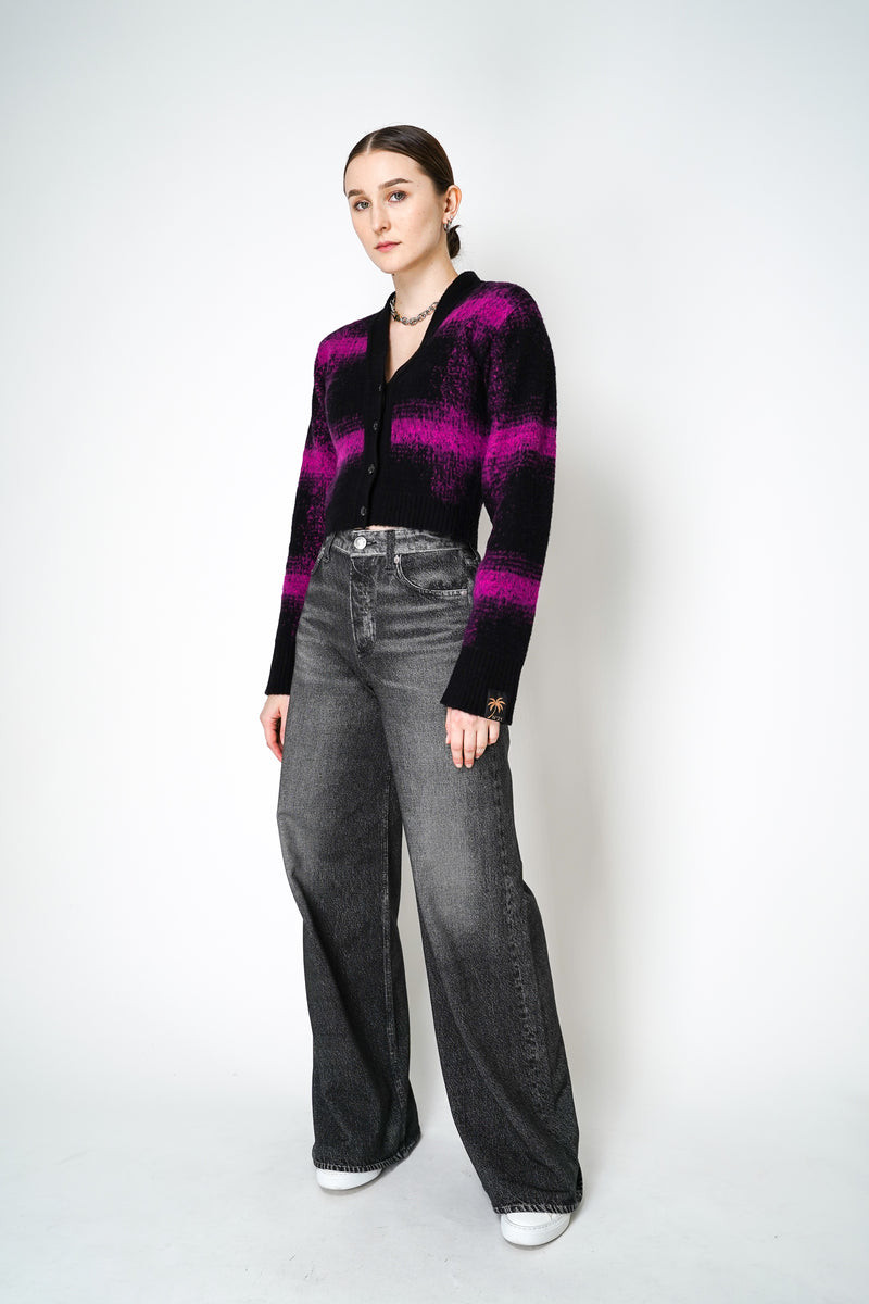 Nº21 Wool Knit Checked Cropped Cardigan in Black Magenta Vancouver. Shop Online or in Store.