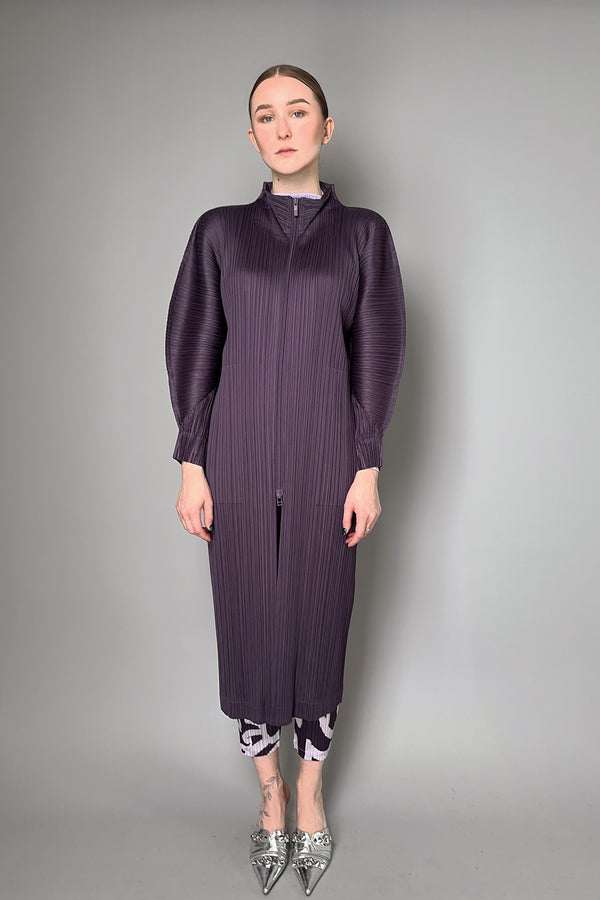Pleats Please Issey Miyake Monthly Colors: November Coat in Dark Purple- Ashia Mode- Vancouver, BC