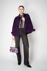 Odeeh A-line Double Breasted Wool Cashmere Jacket in Eggplant Purple Vancouver. Shop Online or in Store.