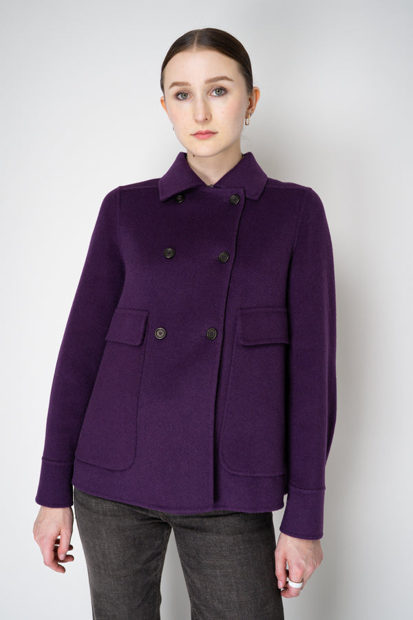Odeeh A-line Double Breasted Wool Cashmere Jacket in Eggplant Purple Vancouver. Shop Online or in Store.