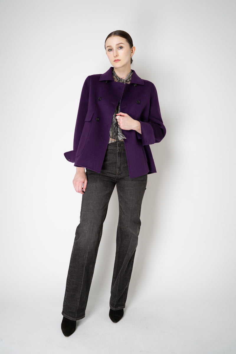 Odeeh A-line Double Breasted Wool Cashmere Jacket in Eggplant Purple Vancouver. Shop Online or in Store.