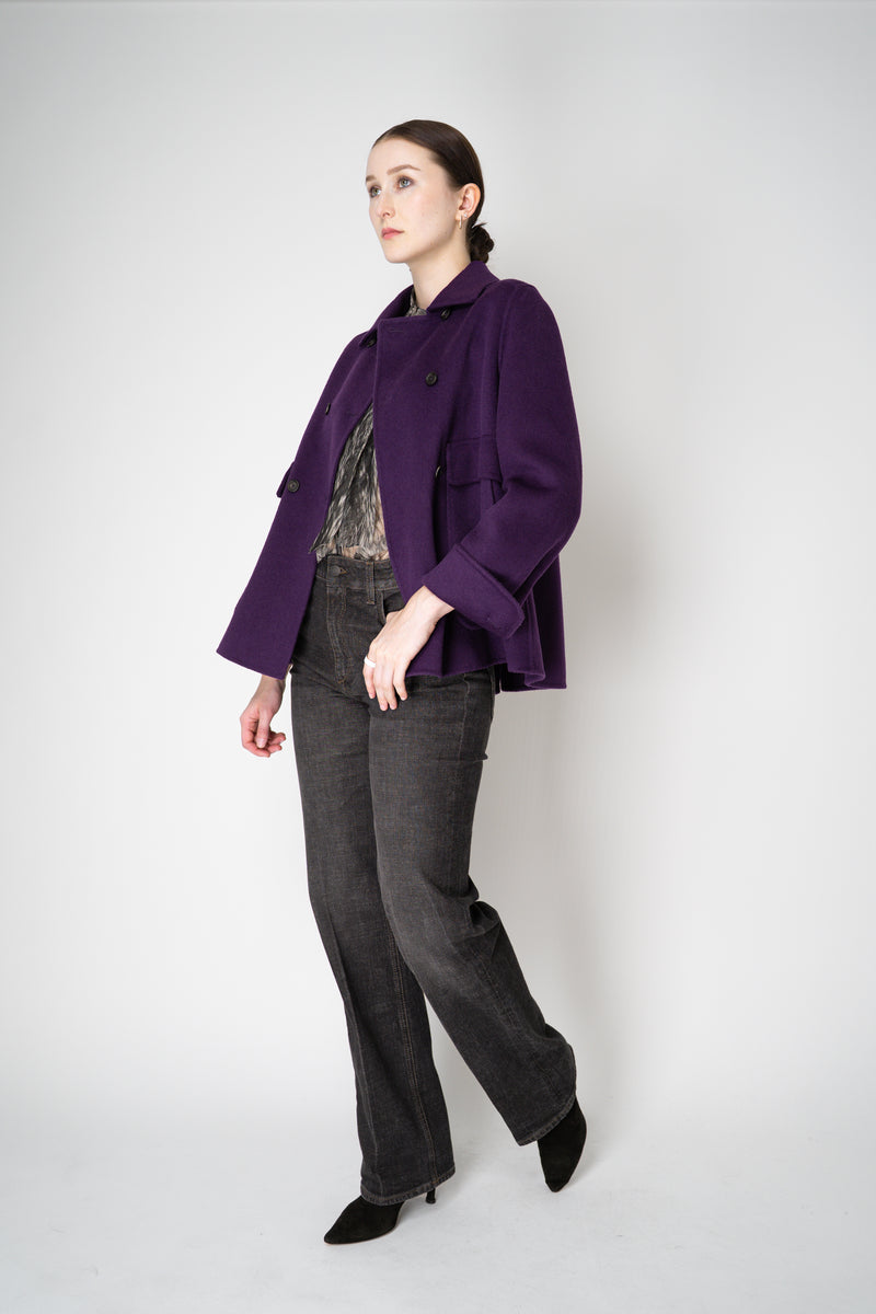 Odeeh A-line Double Breasted Wool Cashmere Jacket in Eggplant Purple Vancouver. Shop Online or in Store.