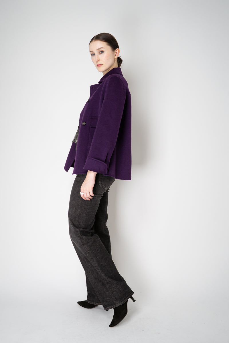 Odeeh A-line Double Breasted Wool Cashmere Jacket in Eggplant Purple Vancouver. Shop Online or in Store.