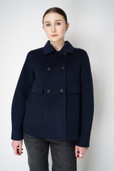 Odeeh A-line Double Breasted Wool Cashmere Jacket in Navy Vancouver. Shop Online or in Store.