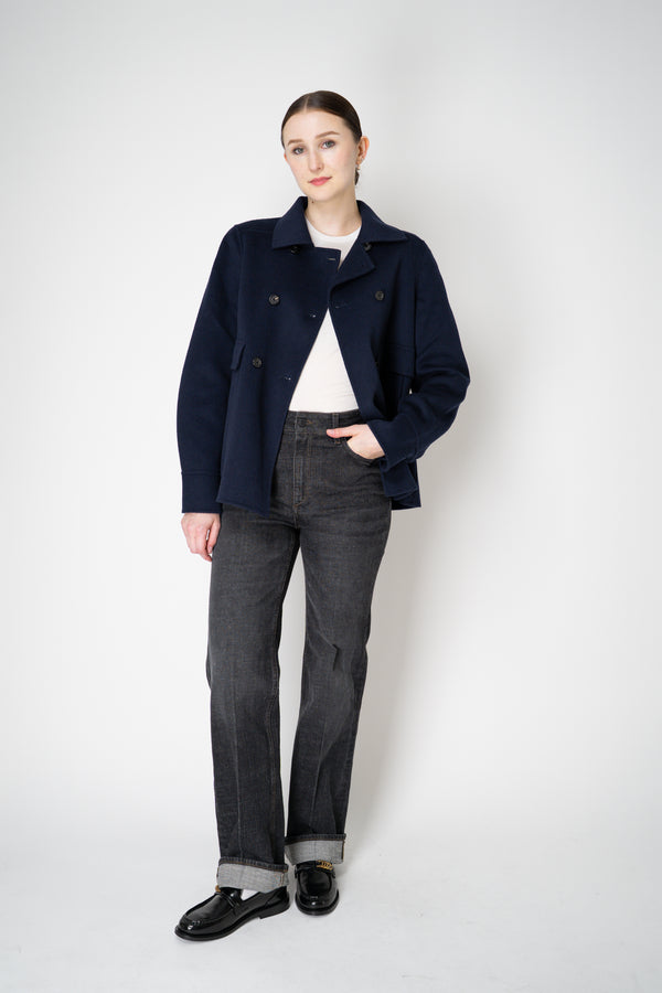 Odeeh A-line Double Breasted Wool Cashmere Jacket in Navy Vancouver. Shop Online or in Store.