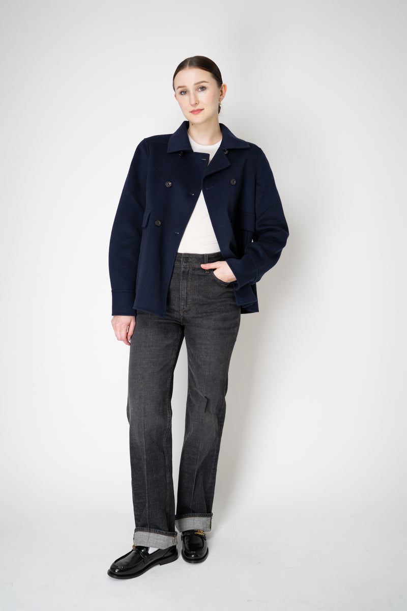 Odeeh A-line Double Breasted Wool Cashmere Jacket in Navy Vancouver. Shop Online or in Store.