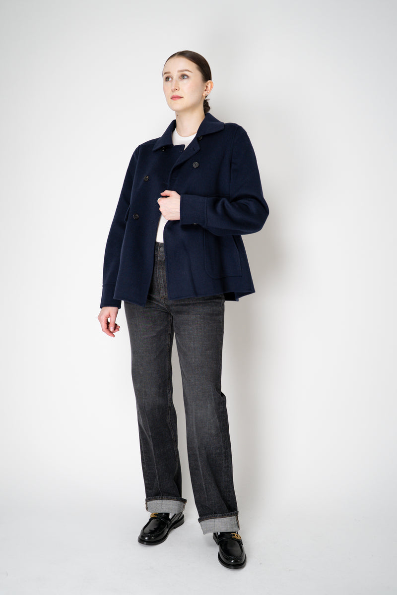 Odeeh A-line Double Breasted Wool Cashmere Jacket in Navy Vancouver. Shop Online or in Store.