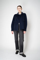 Odeeh A-line Double Breasted Wool Cashmere Jacket in Navy Vancouver. Shop Online or in Store.