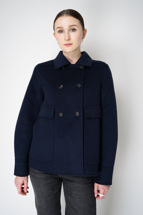 Odeeh A-line Double Breasted Wool Cashmere Jacket in Navy Vancouver. Shop Online or in Store.