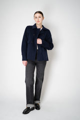 Odeeh A-line Double Breasted Wool Cashmere Jacket in Navy Vancouver. Shop Online or in Store.