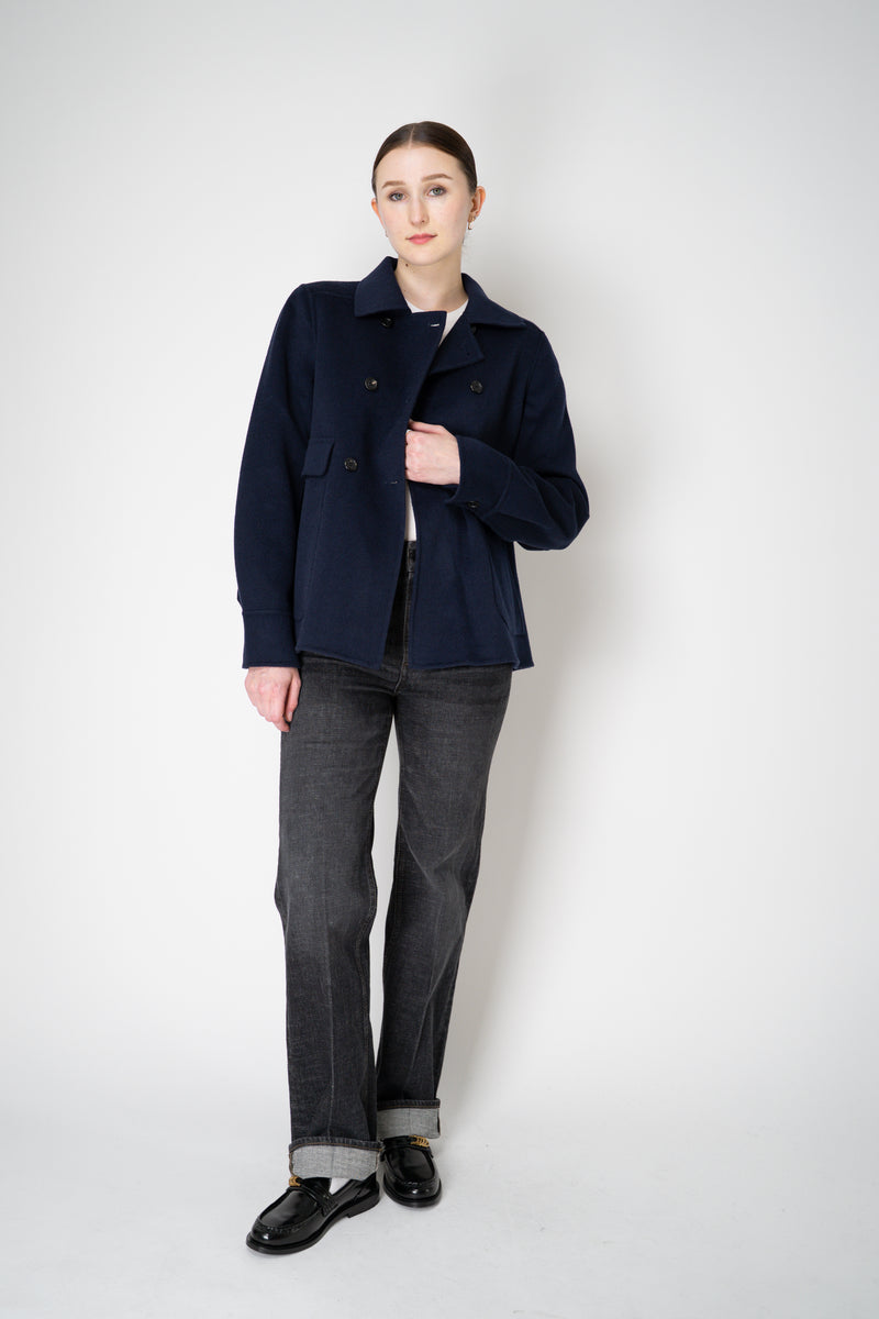 Odeeh A-line Double Breasted Wool Cashmere Jacket in Navy Vancouver. Shop Online or in Store.