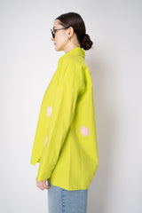 Odeeh Cotton Poplin A-line Button-Up Blouse with Contrasting Yarn Polka Dots in Acid Green Vancouver. Shop Online or in Store.