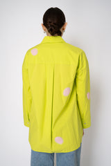 Odeeh Cotton Poplin A-line Button-Up Blouse with Contrasting Yarn Polka Dots in Acid Green Vancouver. Shop Online or in Store.