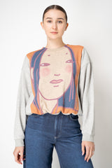 Odeeh Crew Neck Cotton Sweater with Graphic Print Front in Grey and Orange