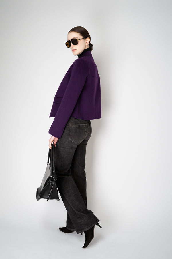 Odeeh Cropped Boxy Wool Cashmere Jacket in Eggplant Purple Vancouver. Shop Online or in Store.