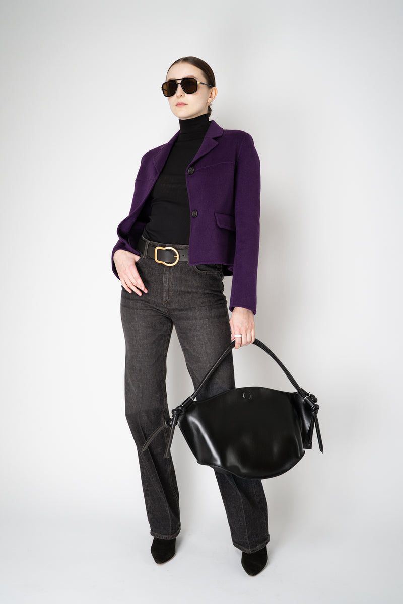 Odeeh Cropped Boxy Wool Cashmere Jacket in Eggplant Purple Vancouver. Shop Online or in Store.