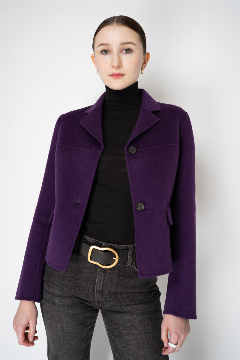 Odeeh Cropped Boxy Wool Cashmere Jacket in Eggplant Purple Vancouver. Shop Online or in Store.