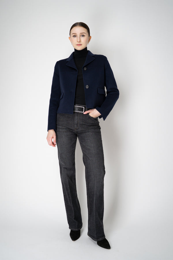 Odeeh Cropped Boxy Wool Cashmere Jacket in Navy Vancouver. Shop Online or in Store.