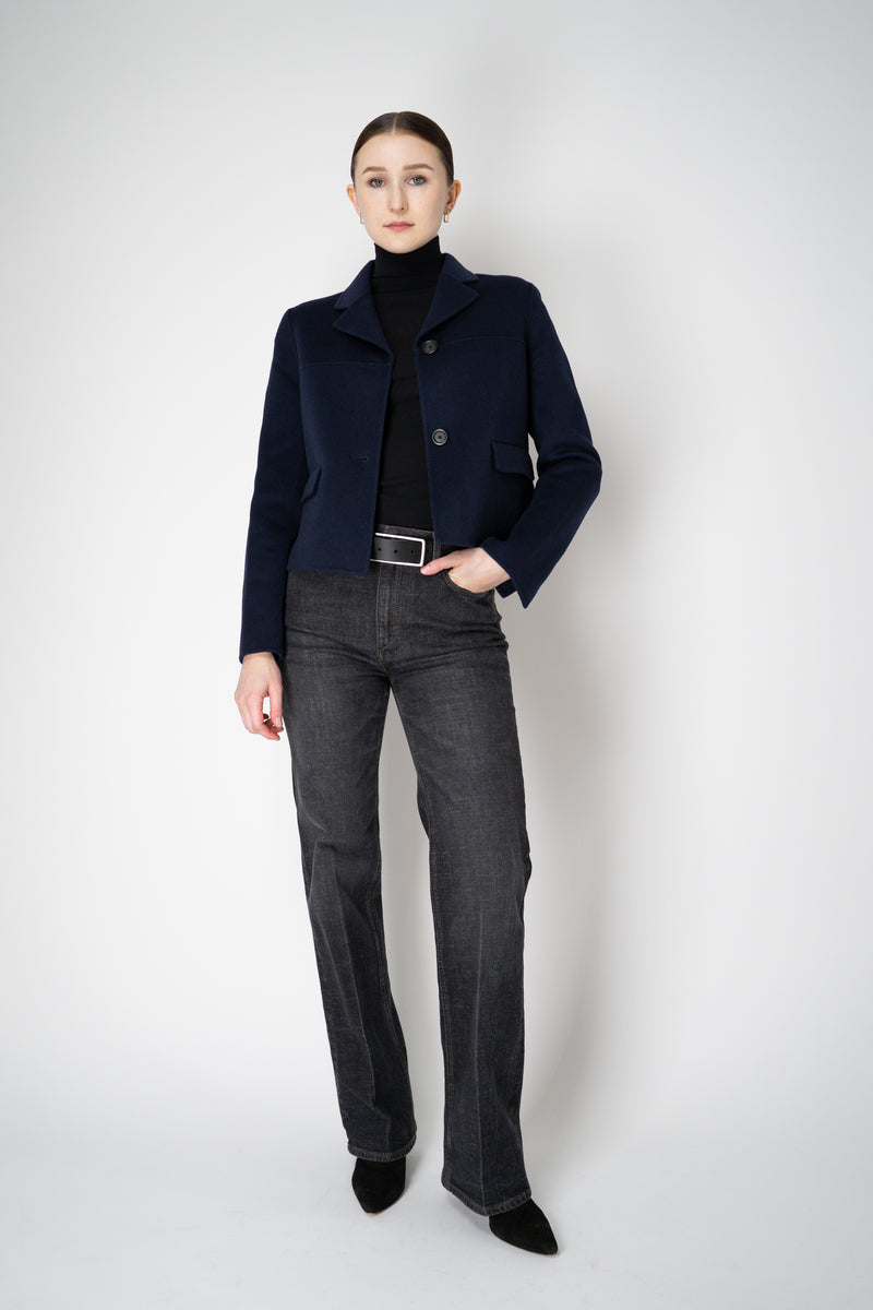 Odeeh Cropped Boxy Wool Cashmere Jacket in Navy Vancouver. Shop Online or in Store.