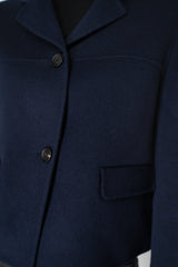 Odeeh Cropped Boxy Wool Cashmere Jacket in Navy Vancouver. Shop Online or in Store.
