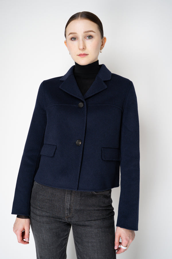 Odeeh Cropped Boxy Wool Cashmere Jacket in Navy Vancouver. Shop Online or in Store.
