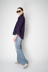 Odeeh Glossy Taffeta Button-Up Blouse in Eggplant Purple Vancouver. Shop Online or in Store.