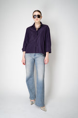 Odeeh Glossy Taffeta Button-Up Blouse in Eggplant Purple Vancouver. Shop Online or in Store.