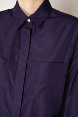 Odeeh Glossy Taffeta Button-Up Blouse in Eggplant Purple Vancouver. Shop Online or in Store.